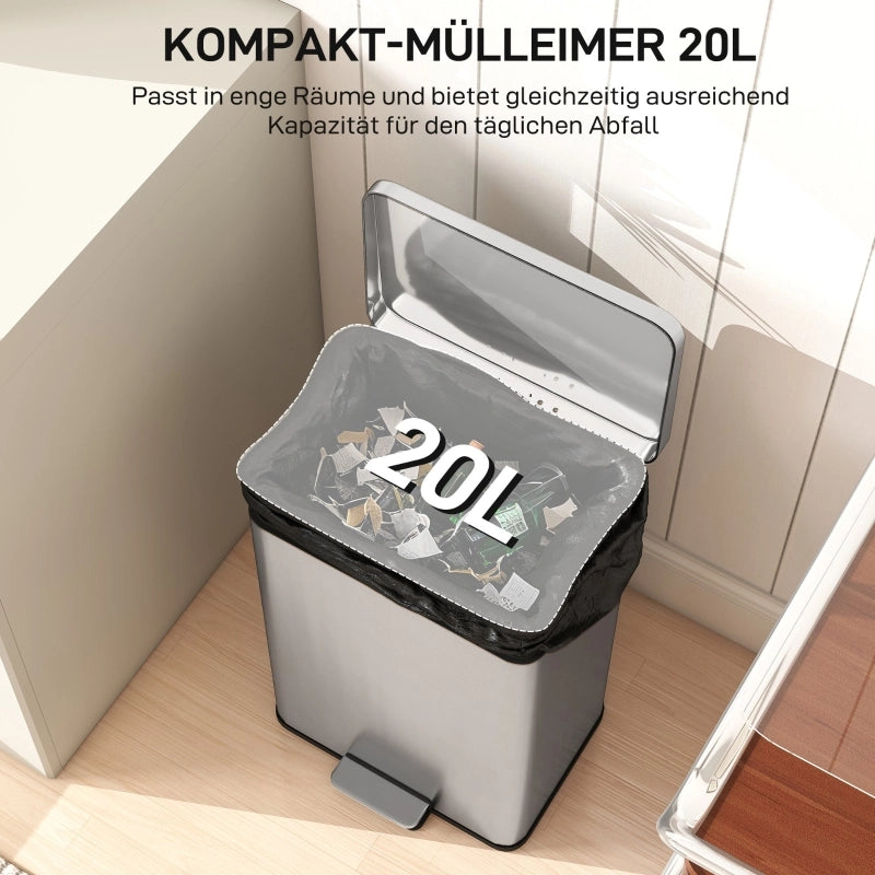 PATTUMIERA A PEDALE 20 L IN ACCIAIO INOX ARGENTO CON CESTINO INTERNO ESTRAIBILE