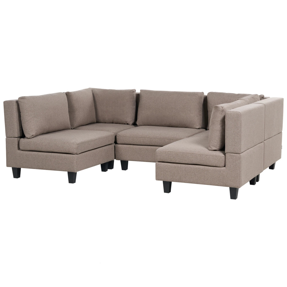 Divano moderno modulare a 5 posti imbottito in tessuto marrone con schienale a U stile moderno