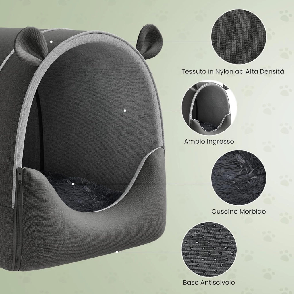 Cuccia per Gatti Cani 2-in-1 Grande Casetta per Animali Domestici con Cuscino,Cuccia per Cani Interno Esterno Resistente all'inverno,Casa Morbida e Calda per Animali Randagi 65x55x60cm