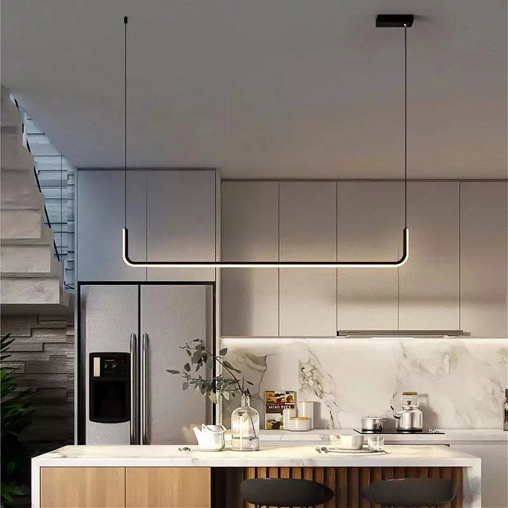Trade Shop - Lampadario Sospensione 21w Lineare Orizzontale Minimal Moderno Nero Luce Led 50445 -