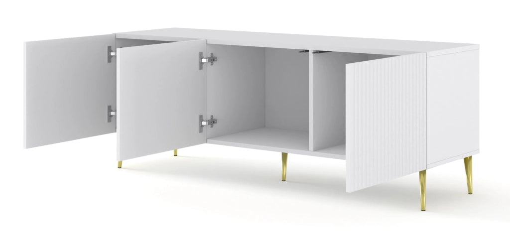MOBILE RAVENNA B PORTA TV IN MDF RIVESTITO IN FOGLIO 3D 150 BIANCO OPACO GAMBE ORO