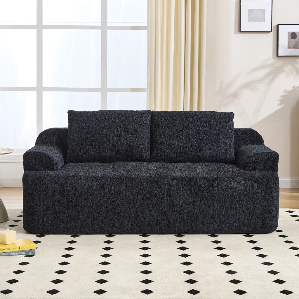 Divano modulare a due posti in tessuto con cuscini extra, comfort alto ed effetto rilassante, nero