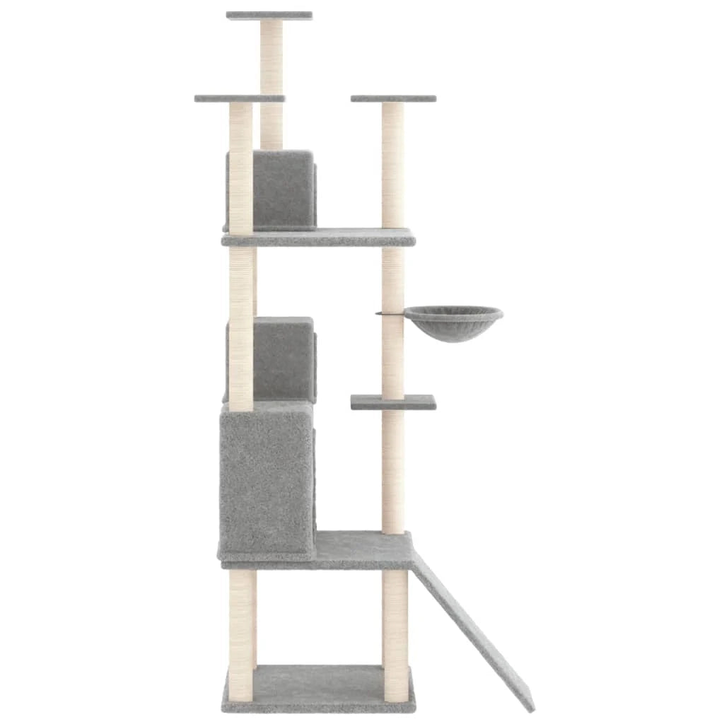 Tiragraffi per gatti torre per arrampicata giocattolo piattaforma per arrampicata con tiragraffi in sisal leggero 175 cm grigio 02_0022591