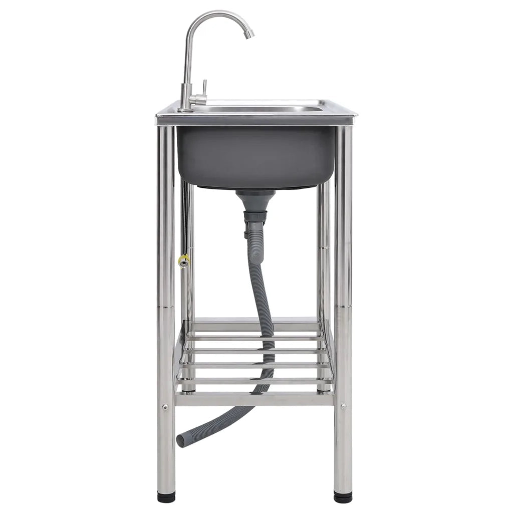 Lavello da Campeggio Vasca Doppia con Rubinetto-Lavandino-Lavabo in Acciaio Inox 119266