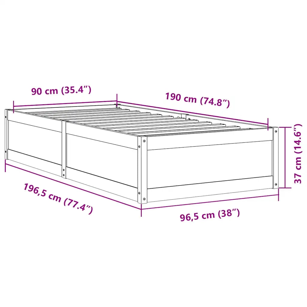 Letto senza Materasso-Struttura Letto Marrone Cera 90x190 cm in Legno di Pino 856754
