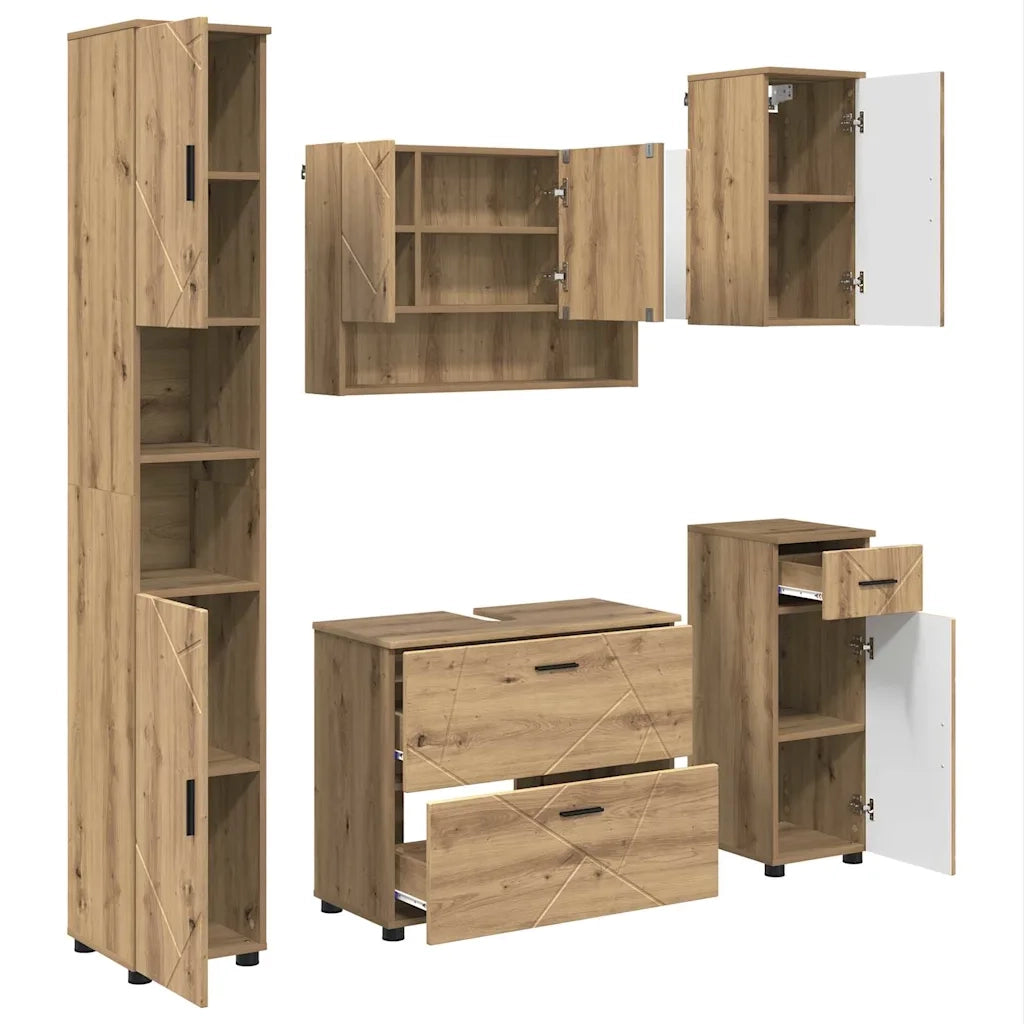 Set di mobili per il bagno con porta 5 pcs Rovere artigianale 3393082