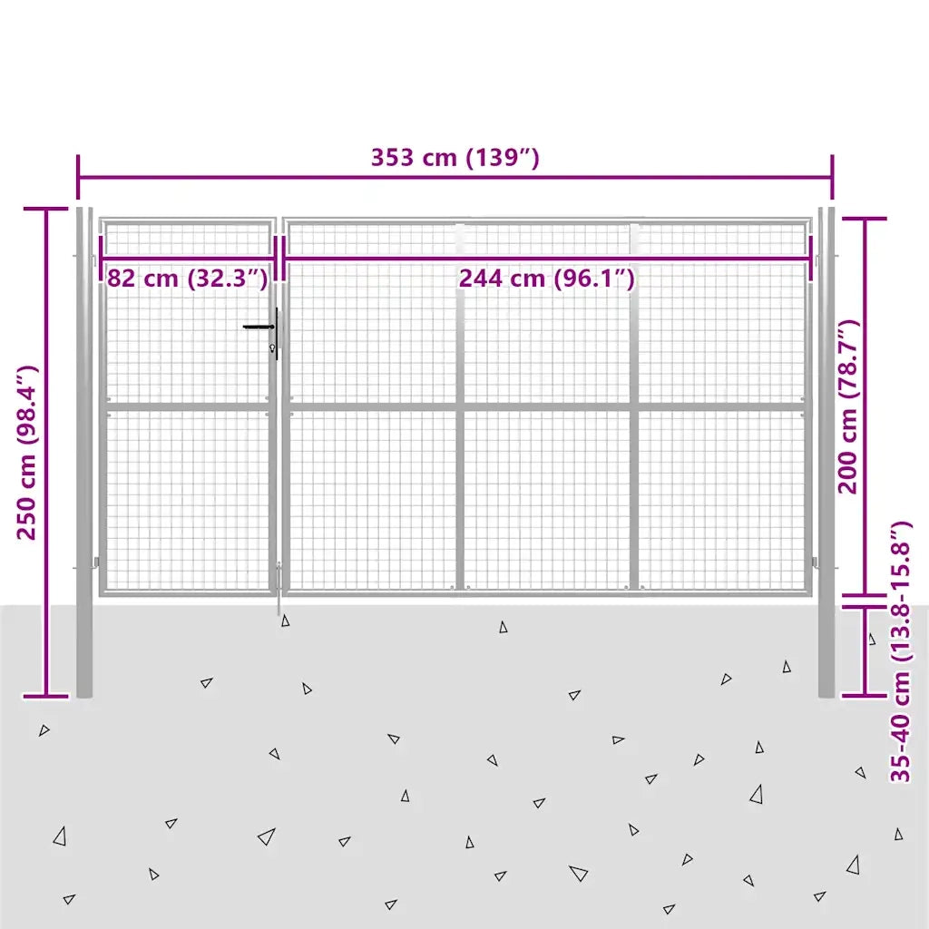 Cancello da Giardino in Acciaio 350x200 cm Argento 144345