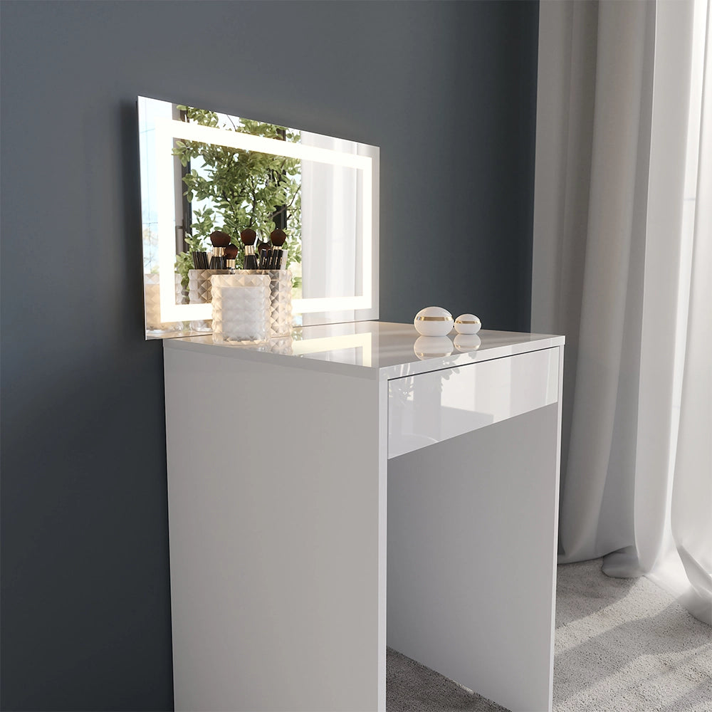 Vicco Tavolo da toeletta Bianco/bianco lucido 51.4 cm con specchio LED