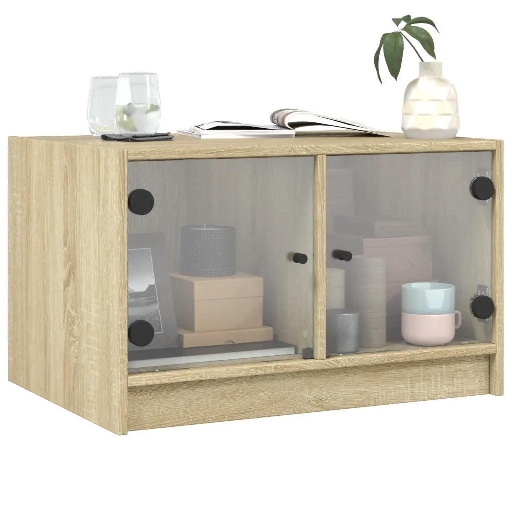 Tavolino da Salotto con Ante in Vetro Rovere Sonoma 68x50x42 cm 836366