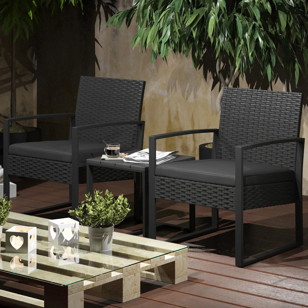 OK-Living Salottino da giardino esterno Antracite 3 pezzi, con tavolo
