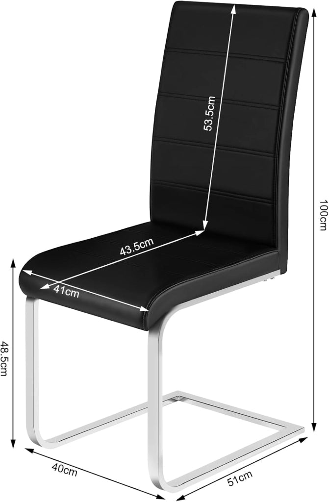 Set di 4 Sedie per Sala da Pranzo, Sedie da Cucina Moderne con Schienale Alto, Sedie Cantilever Imbottite Ergonomiche per Soggiorno, Ufficio, in PU, Nero, BH378sz-4