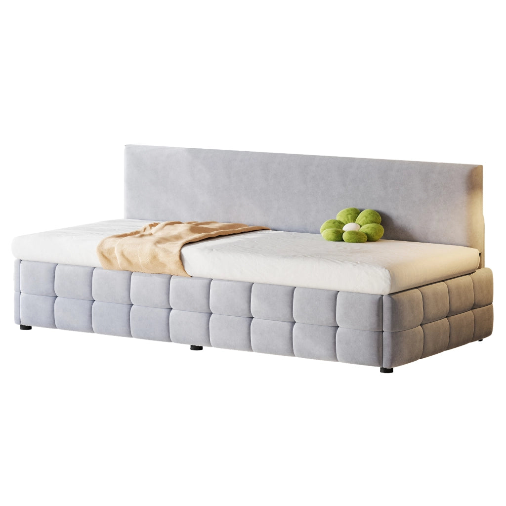Letto imbottito con vano contenitore idraulico velluto grigio chiaro 90x200 cm