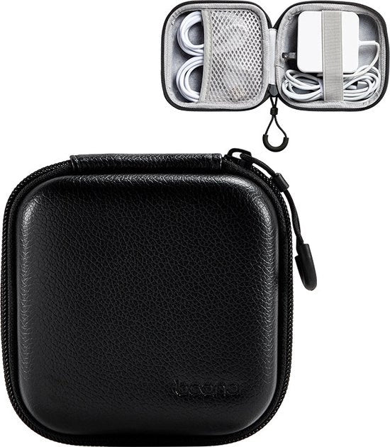 Organizzatore portatile per accessori elettronici, contiene cavi USB, schede SD, caricabatterie smartphone, ecc. - 11x11x4,5cm - Nero - Quadrato L