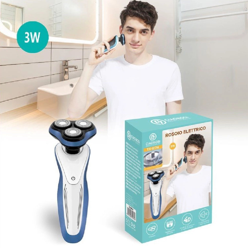 Trade Shop - Rasoio 3 Testine Elettrico Ricaricabile Uomo Regolazione Barba Baffi Peli Tx-9174 -