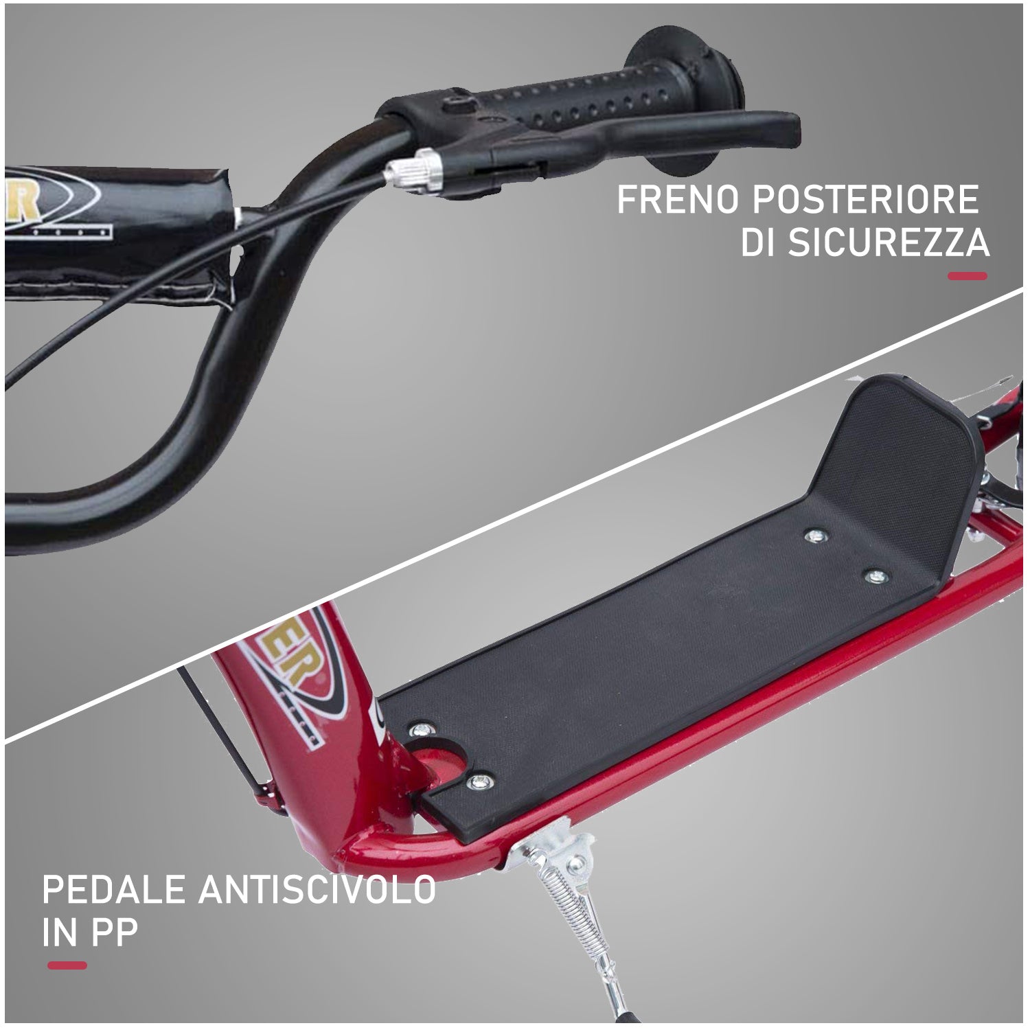 Monopattino per Bambini 5-12 Anni 120x52x80-88 cm Supporta fino a 50 Kg Telaio in Acciaio Rosso