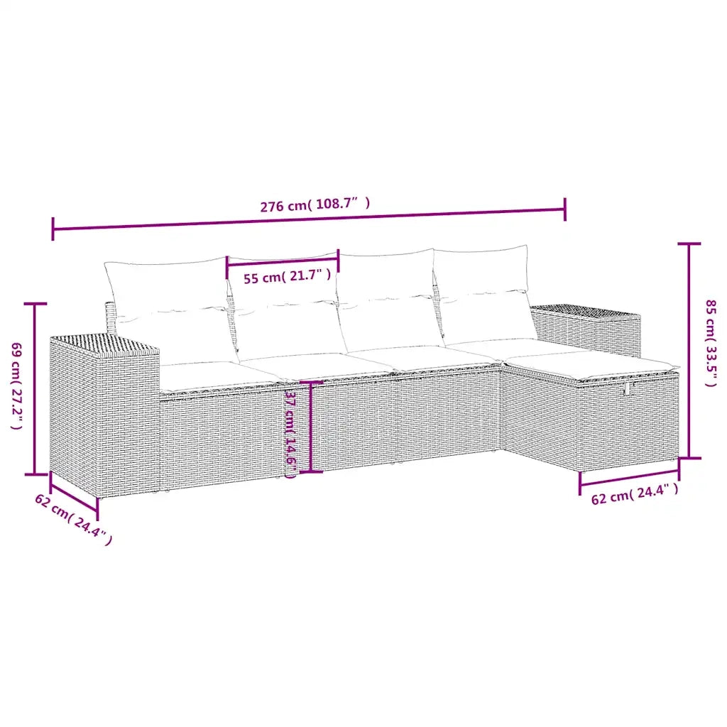 Set Divano da Giardino 5 pz con Cuscini Beige in Polyrattan