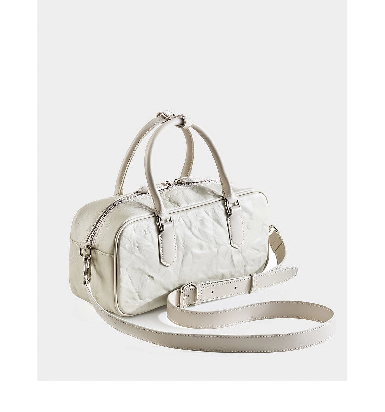 Borsa da bowling Boston in vera pelle da donna, colore bianco