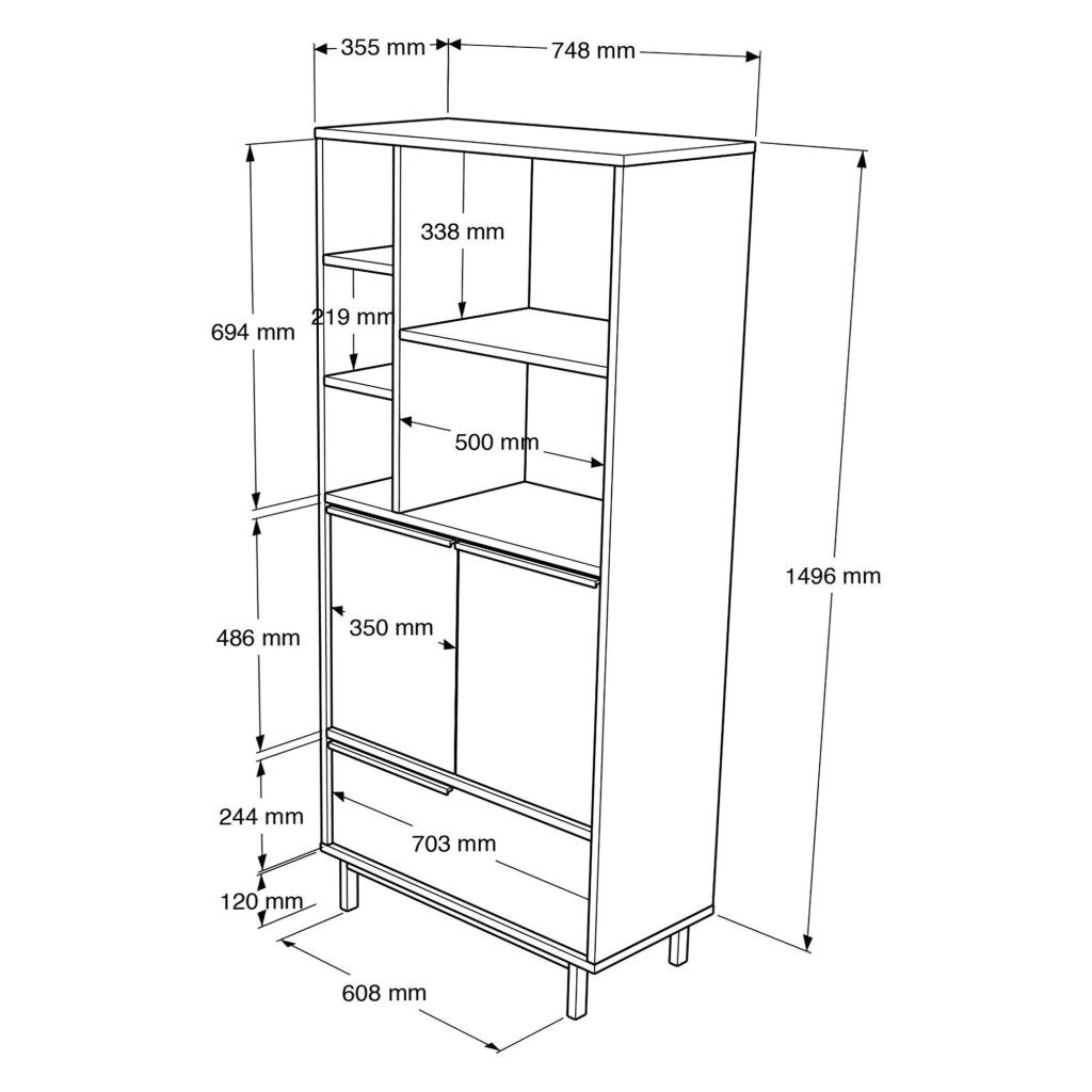 Madia Cinisi, Credenza 4 Ripiani, 75x36x162h cm Marrone Rovere
