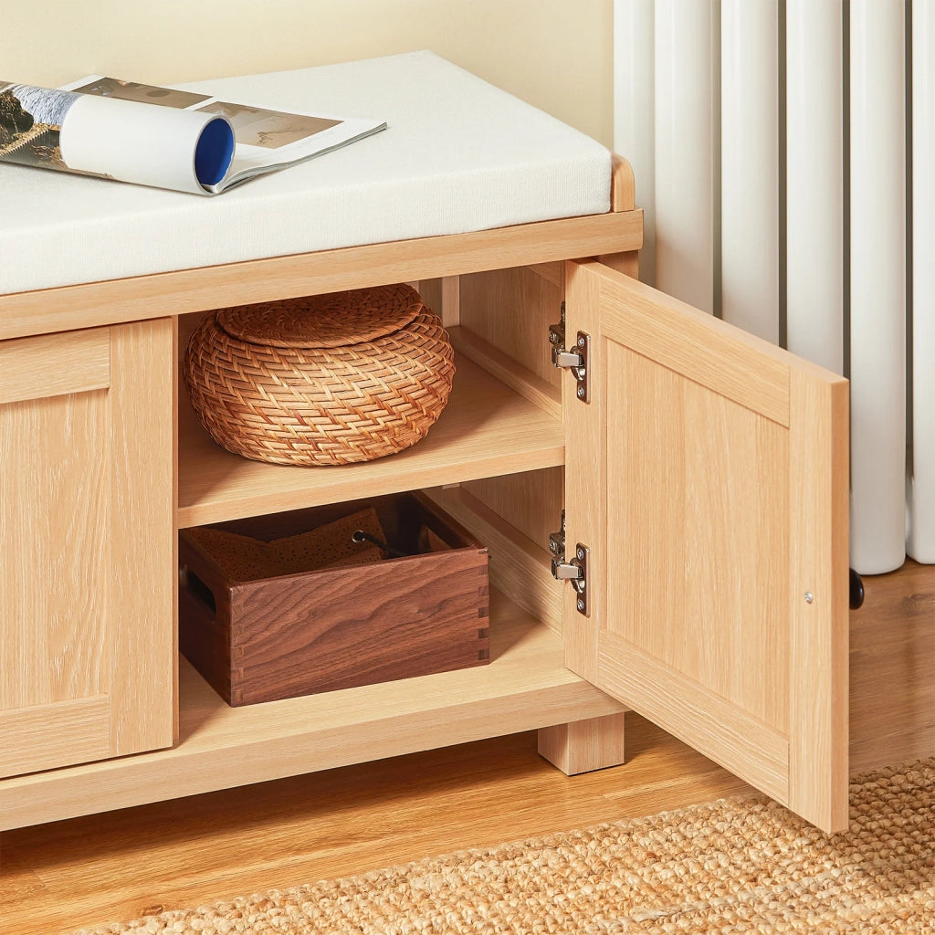 SoBuy Scarpiera da Ingresso con 3 ante, Panca Contenitore con Cuscino, Naturale, 104x35x47cm FSR188-N