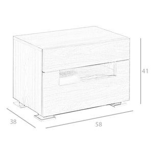 Comodino in noce e acciaio lucido con illuminazione interna