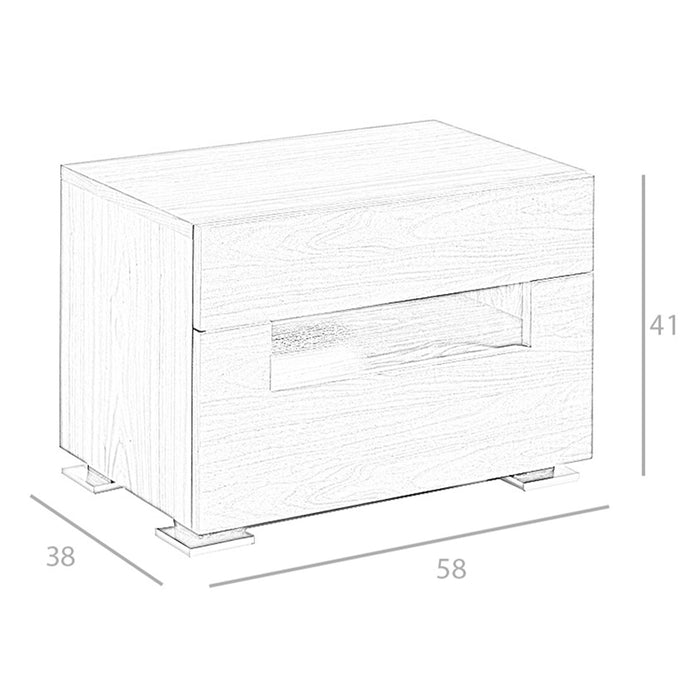 Comodino in noce e acciaio lucido con illuminazione interna