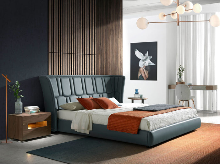 Comodino in noce e acciaio lucido con illuminazione interna