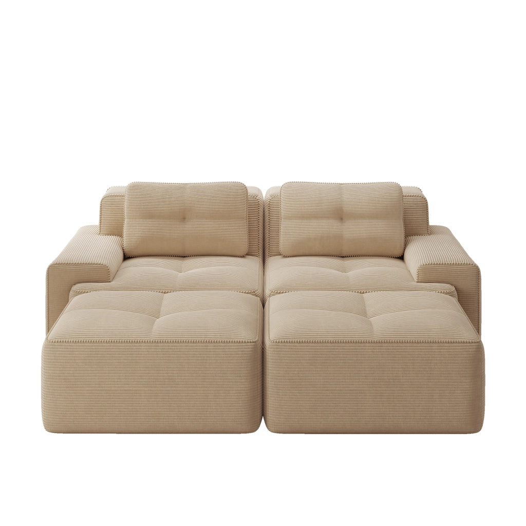 Divano modulare senza struttura in velluto a coste; seduta profonda 74 cm; schienale curvo; beige