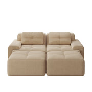 Divano modulare senza struttura in velluto a coste; seduta profonda 74 cm; schienale curvo; beige
