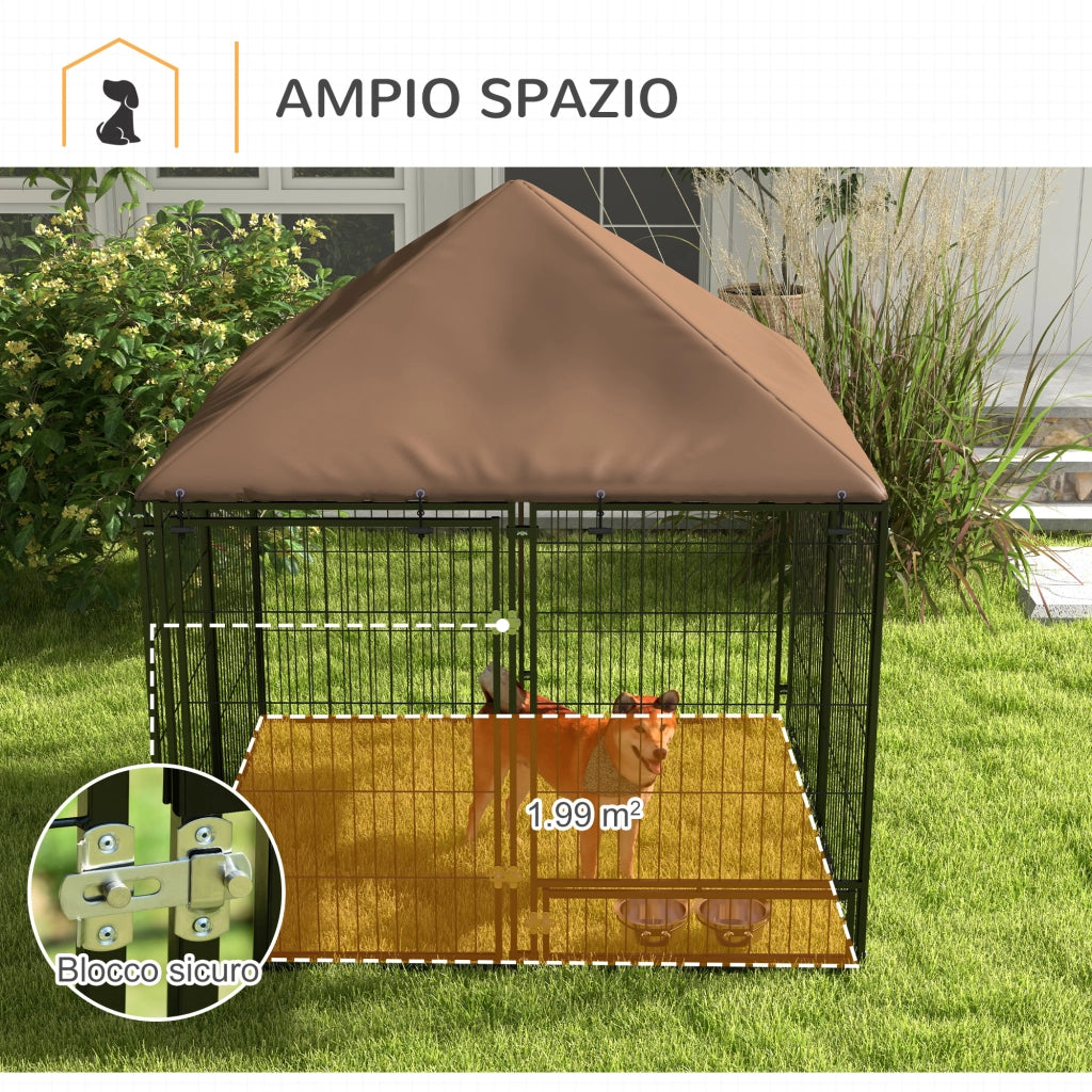 Recinto per Cani in Metallo e Tessuto ¨C zephmum ¨C 141x141x151 cm Nero e Marrone