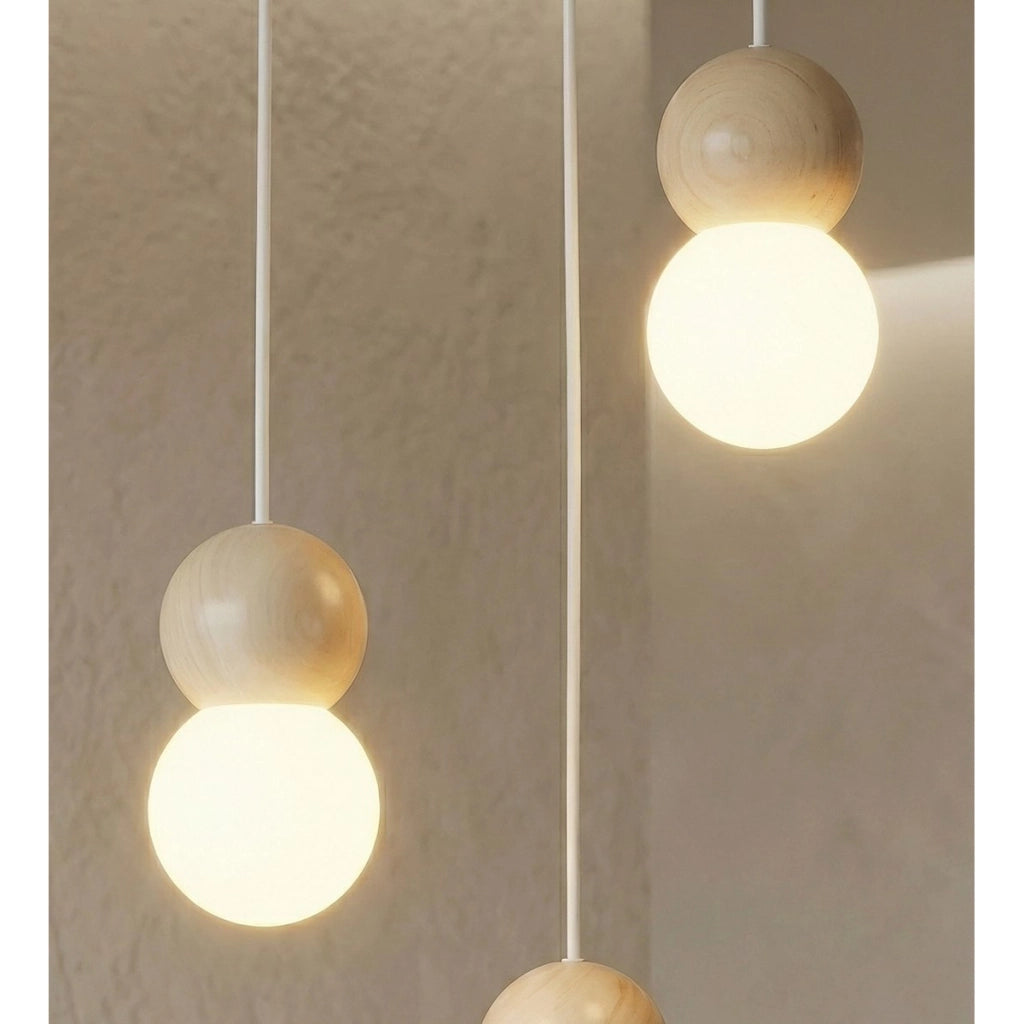 Lampada a sospensione LOOP in acciaio bianco e legno naturale