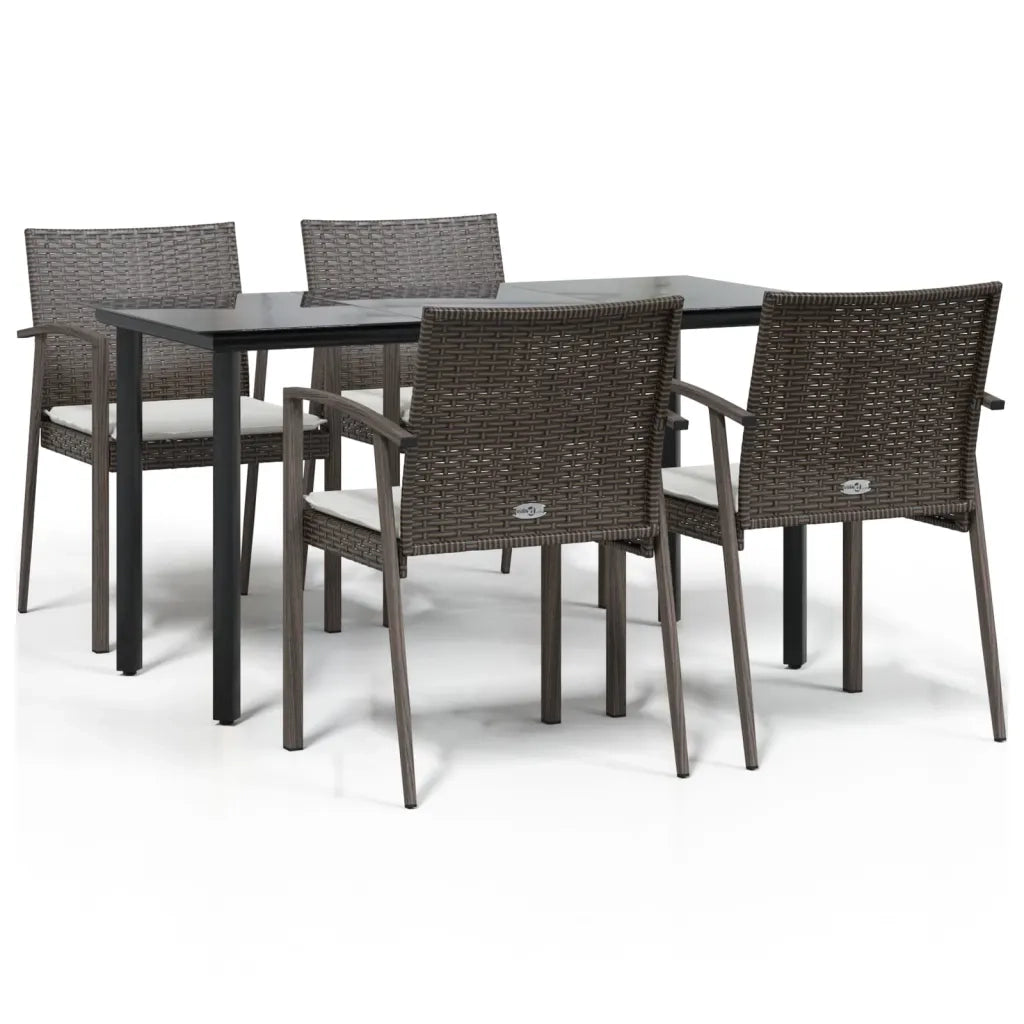 Set Pranzo da Giardino 5pz con Cuscini in Polyrattan e Acciaio