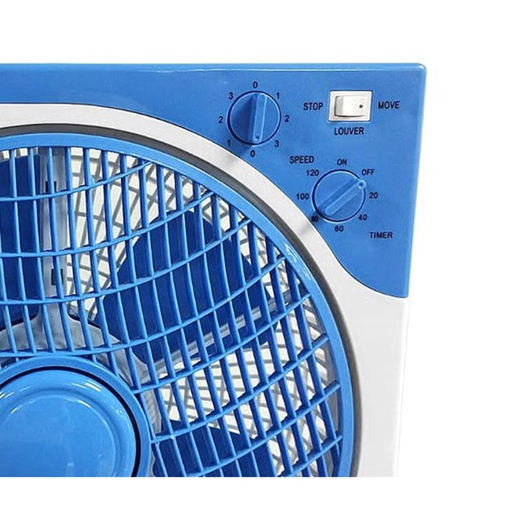 Trade Shop - Ventilatore Quadrato Box Fan 45 Watt 30 Cm Con Timer Bianco Azzurro 5 Pale 5340055 -