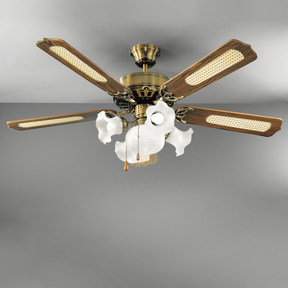 Ventilatore In Metallo Finitura Ottone Brunito 5 Pale.