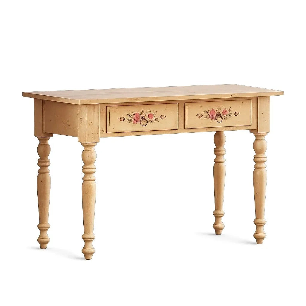 Scrivania arte povera 2 cassetti legno shabby avorio rosso 105x55x80 (1426) - Mobili 2G