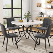 Set da pranzo 5 pezzi 100x100x76 cm con piano effetto marmo; gambe regolabili; MDF; lino; nero grigio