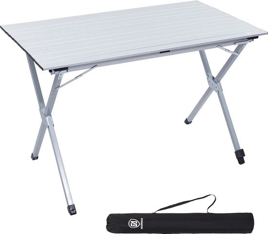 Tavolo da campeggio, pieghevole, in alluminio, 120 x 70 cm, tavolo pieghevole, 80 kg sostenibile, tavolo da 4-6 persone con panno pieghevole per campeggio, picnic, giardino, balcone, argento.