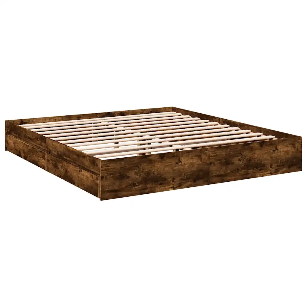Letto matrimoniale | Letto per adulti | Giroletto con Cassetti Rovere Fumo 180x200 cm Legno Multistrato