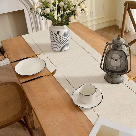 Tavolo di servizio in lino beige lungo 94 pollici per decorazione cucina e sala da pranzo - Stile rurale e moderno