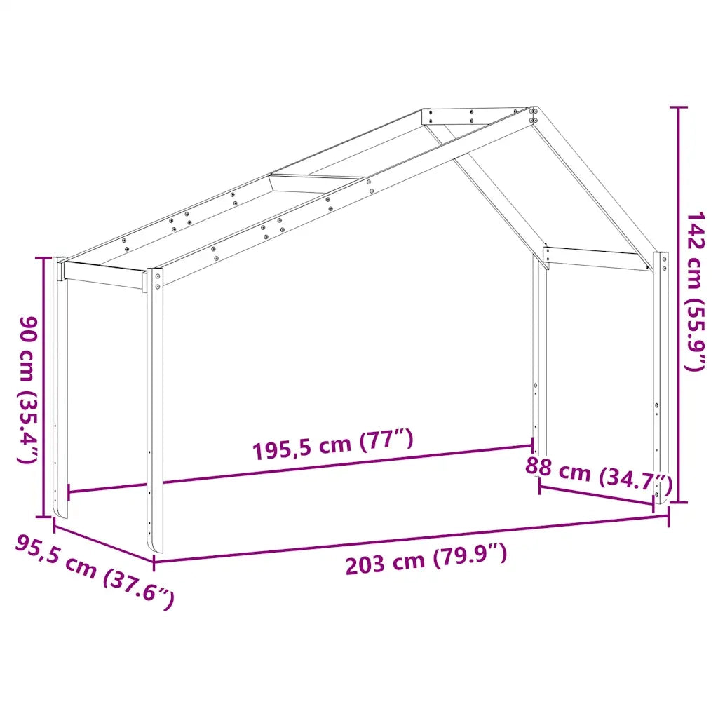 Tetto per Letto Bambini 203x95,5x142 cm Legno Massello di Pino 846940