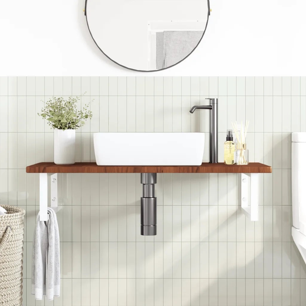 Ripiano a Parete per Lavabo in Acciaio e Massello di Rovere