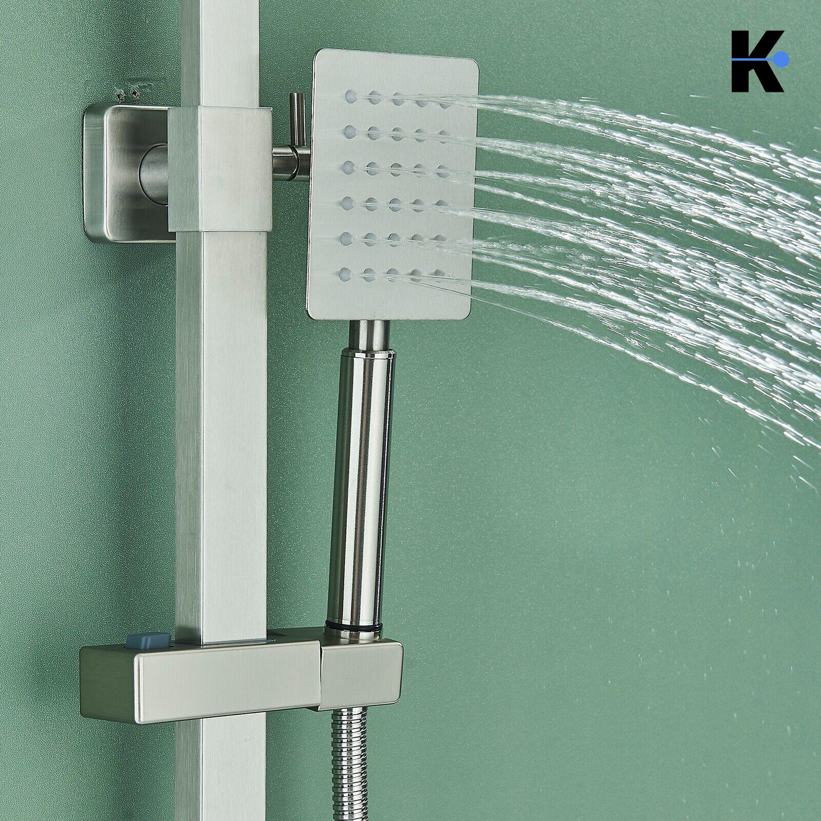 LANA | Set pioggia Premium in acciaio inox spazzolato argento | Miscelatore doccia di design | Miscelatore doccia completo di doccetta