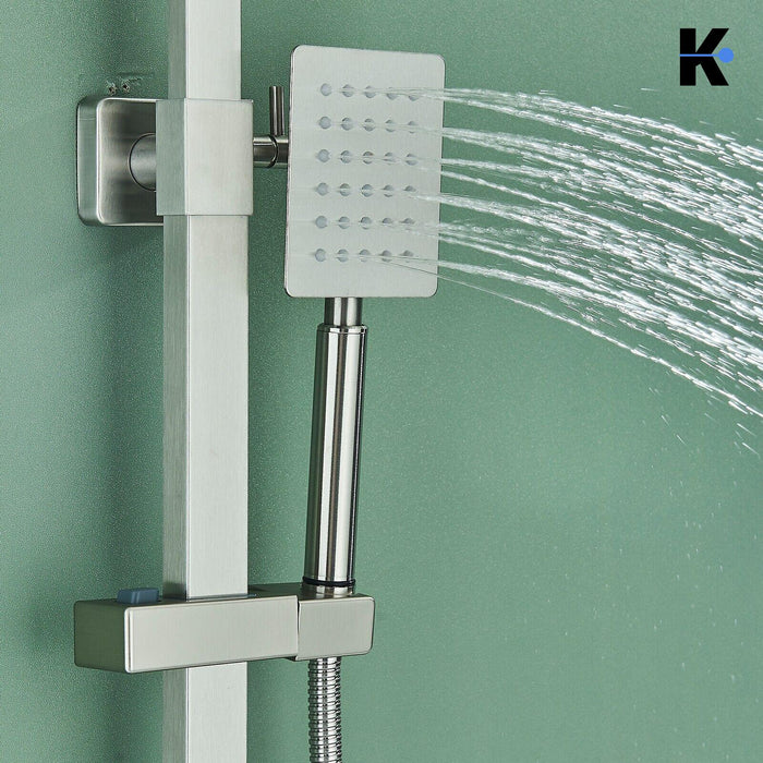 LANA | Set pioggia Premium in acciaio inox spazzolato argento | Miscelatore doccia di design | Miscelatore doccia completo di doccetta