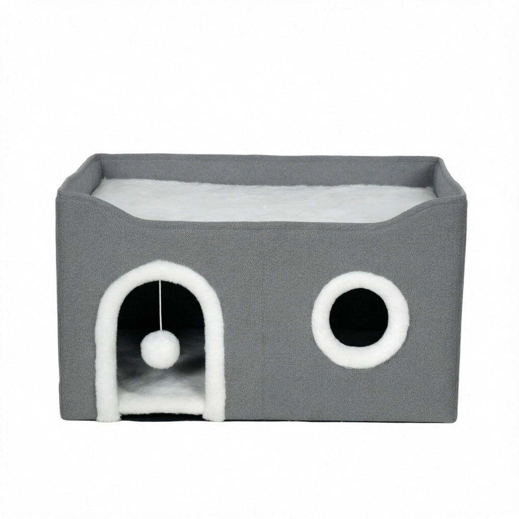 Cuccia per Gatti Pieghevole in MDF con Tiragraffi e Cuscino; 60x40x34 cm; Grigio