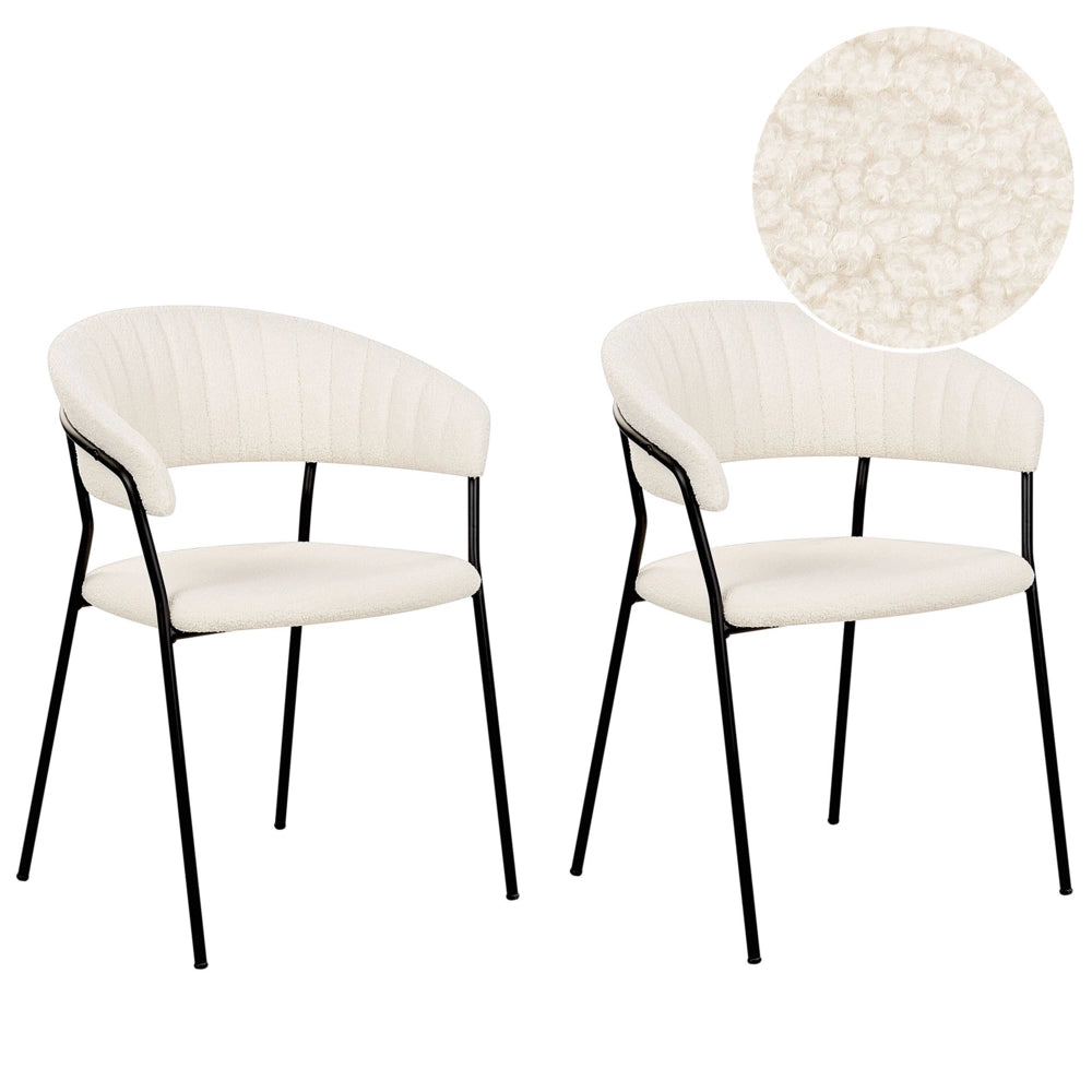 Set di 2 sedie da pranzo moderne imbottite in velluto con braccioli schienale curvo gambe nere crema Design moderno e contemporaneo