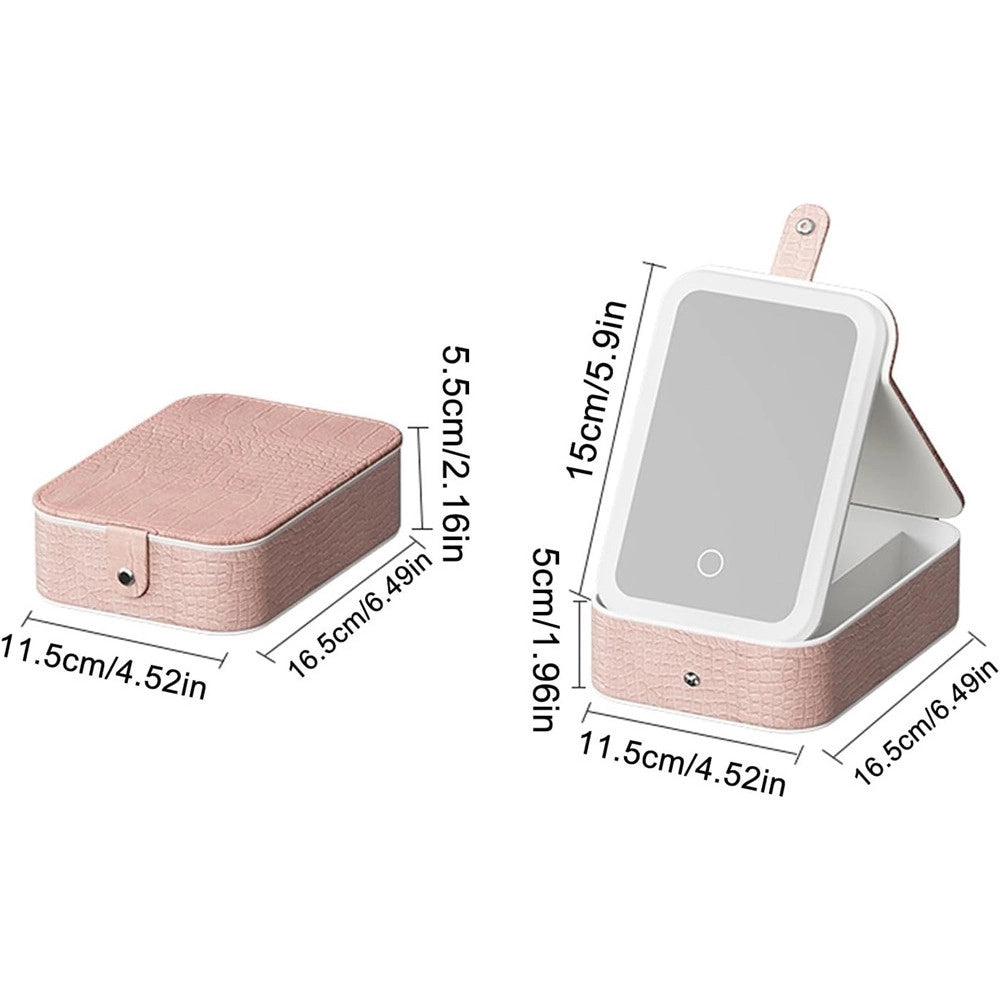 Trade Shop - Borsa Per Trucchi Con Specchio Illuminato Custodia Cosmetici Motivo A Coccodrillo Rosa -