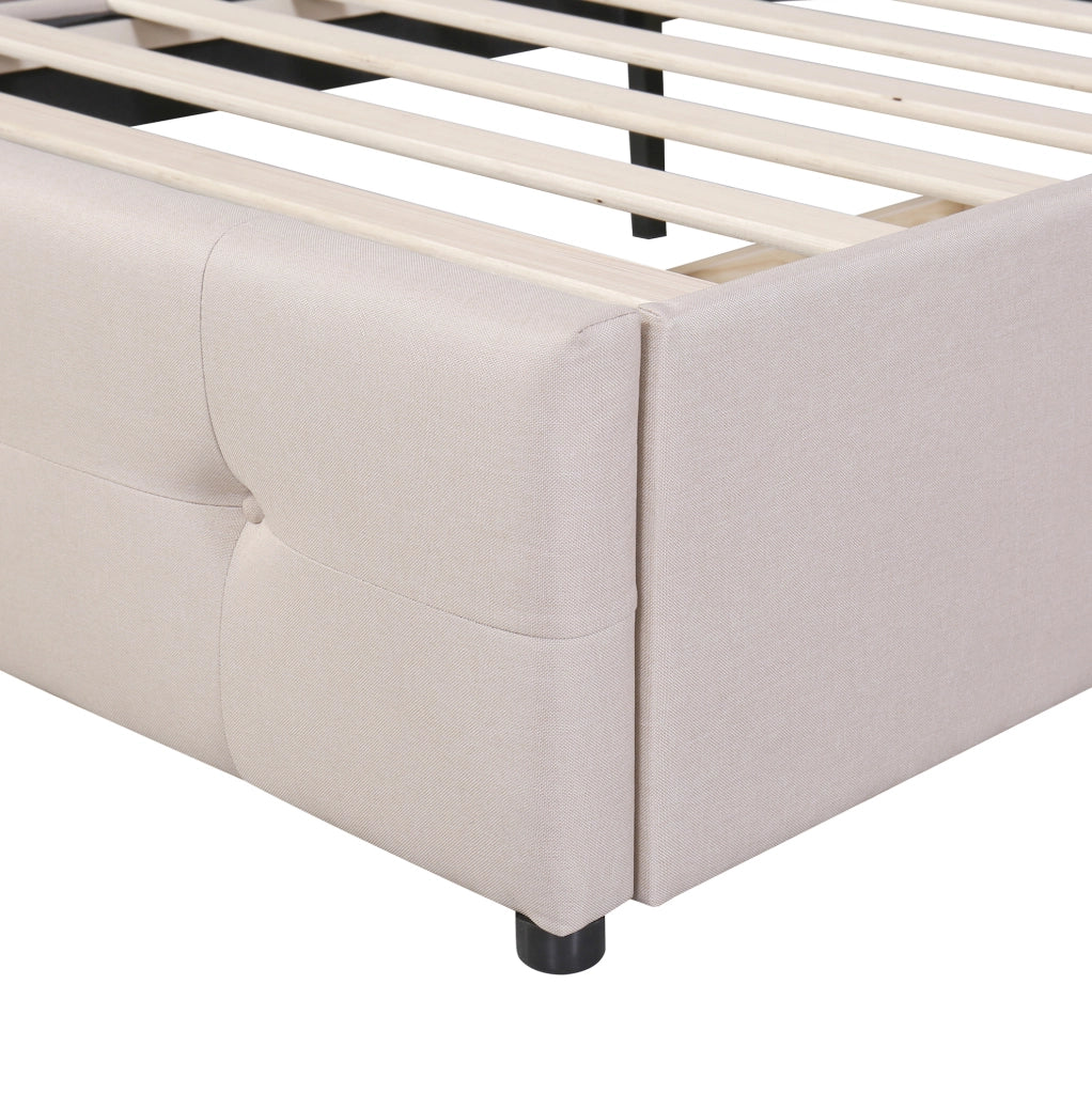 Letto imbottito beige 90 x 200 cm con LED, 2 cassetti e testiera regolabile