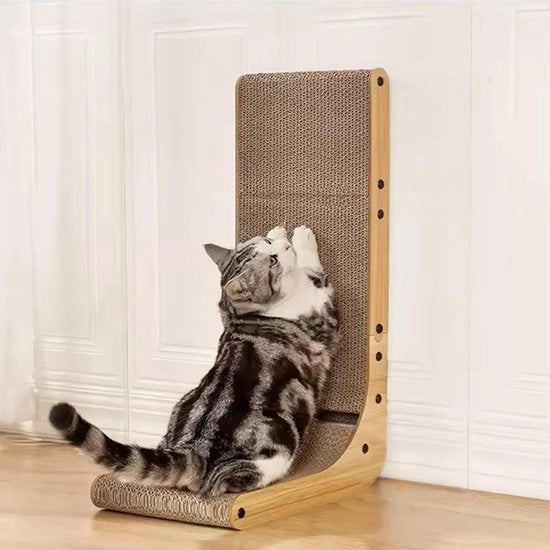 Krappa per gatti a forma di L da 68 cm - pannello di cartone da parete con giocattolo interattivo - cartone resistente per la protezione dei mobili - legno leggero, grande formato