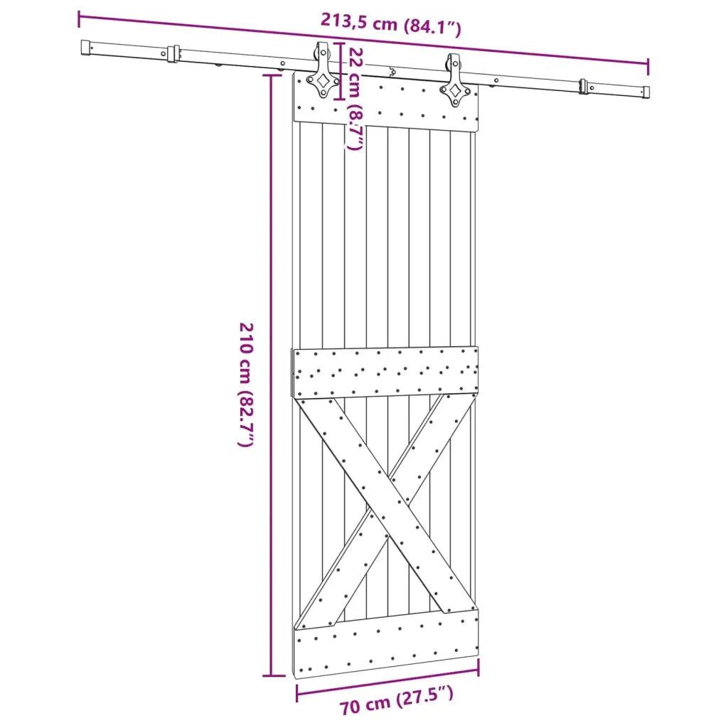 Porta scorrevole NARVIK Naturale e Nero 70 x 210 cm (213,5 cm) 3445377