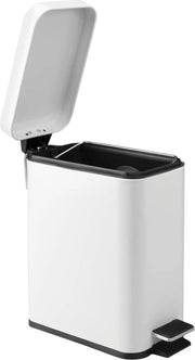 Contenitore per rifiuti, piccola pedana di plastica e metallo, contenitore per rifiuti con coperchio e pedale per la cucina e la doccia, bianco, 12,7 x 20,32 x 27,94 cm
