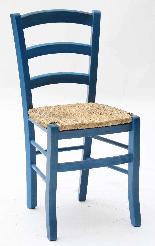 Set 2 sedie in legno massello finitura anilina blu/paglia - Mobili 2G